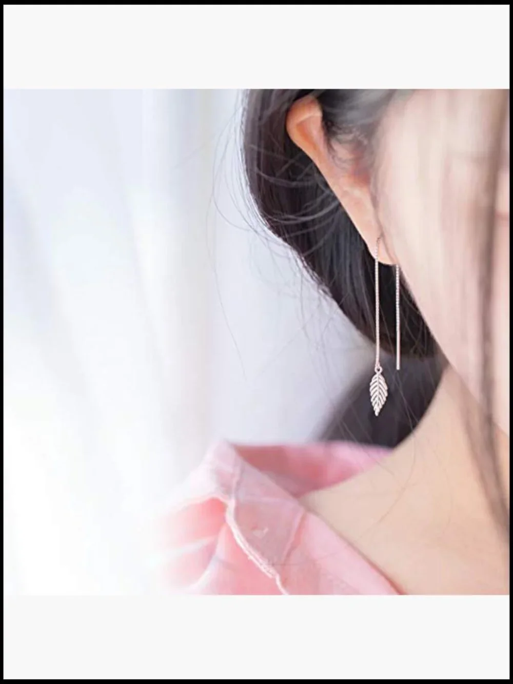 Sterling Silver Leaf Dangle Earrings Chain Drop Earrings Threader Tassel